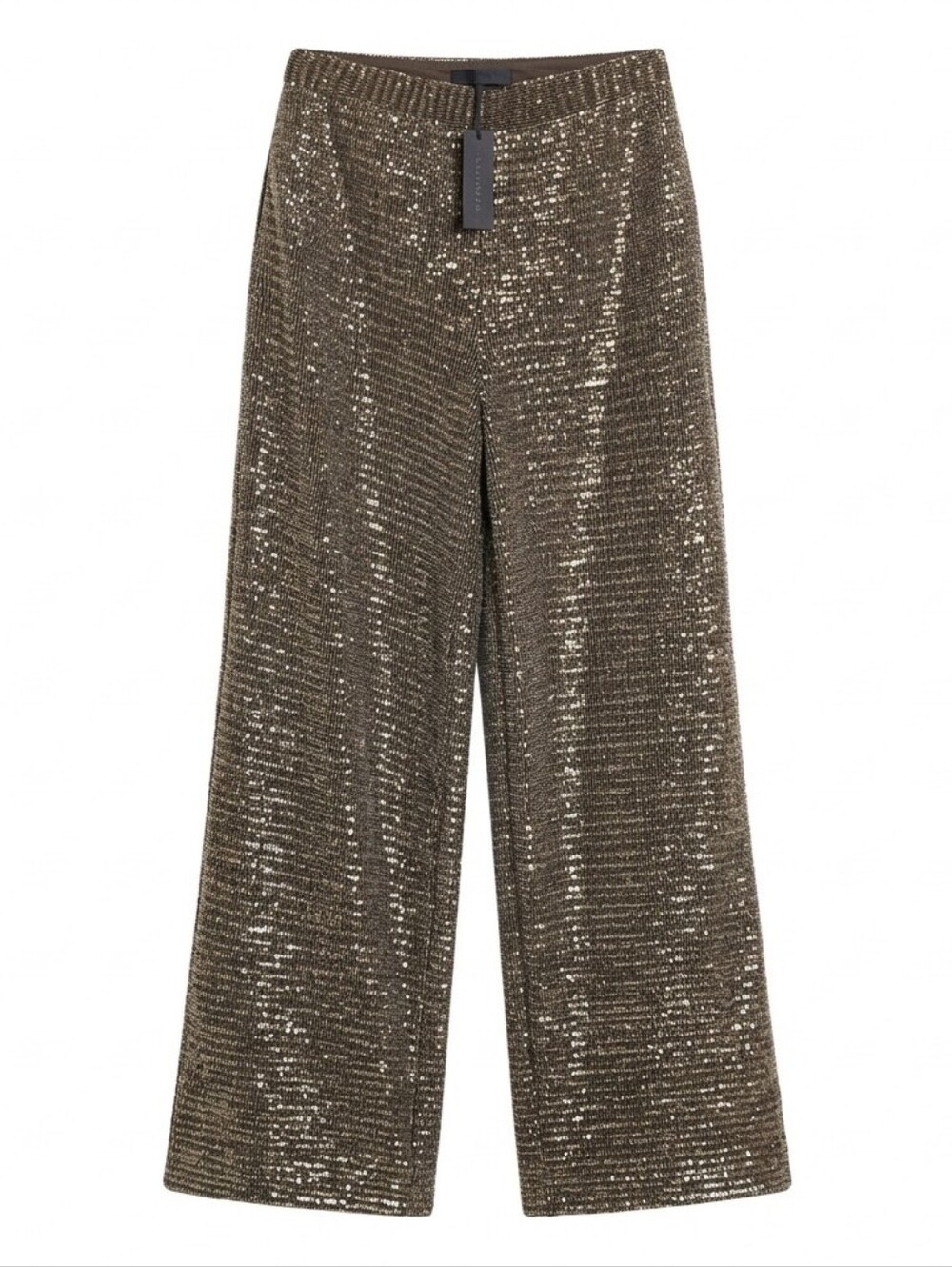 NWT Josie Natori Bronze Sequin Knit Metallic Wide Leg Pants Trousers 8